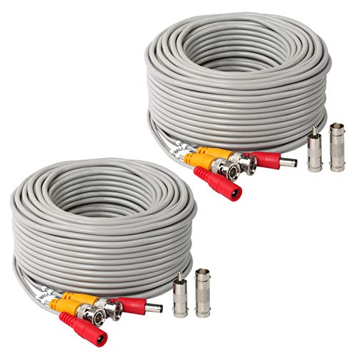 2Pack 150Feet BNC Vedio Power Cable Pre-Made Al-in-One Camera Video BNC Cable Wire Cord Gray Color for Surveillance CCTV Security System with Connectors(BNC Female and BNC to RCA)