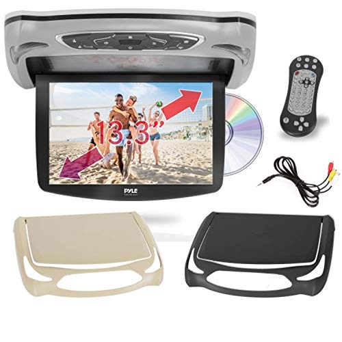 Car Roof Mount DVD Player Monitor 13.3 inch Vehicle Flip Down Overhead Screen- HDMI SD USB Card Input with Built-in IR Transmitter for Wireless IR Headphone, 3 Style Colors - Pyle PLRD146