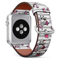 Compatible with Big Apple Watch 42mm, 44mm, 45mm (All Series) Leather Watch Wrist Band Strap Bracelet with Adapters (Skull Silhouettes)