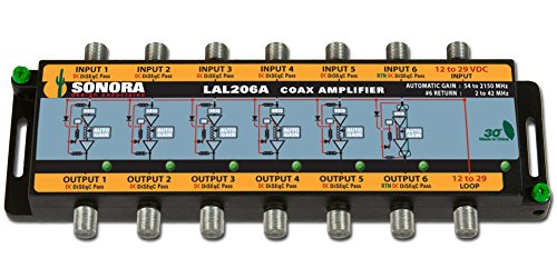 LAL206A-T, (6) Coax Amplifier, Automatic gain, 54 to 2400 MHz, signal level LED's with Power Supply