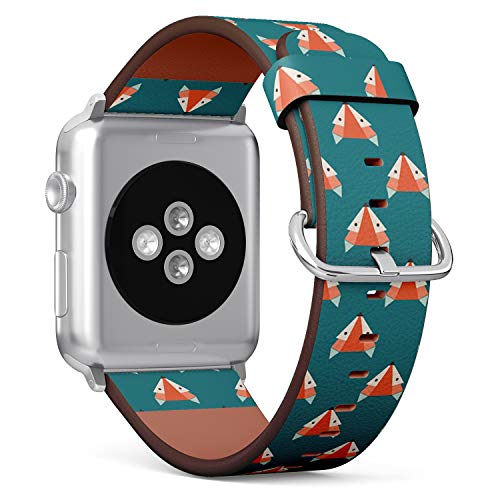 Compatible with Apple Watch Series 7/6/5/4/3/2/1 (Small Version 38/40/41 mm) Leather Wristband Bracelet Replacement Accessory Band + Adapters - Foxes