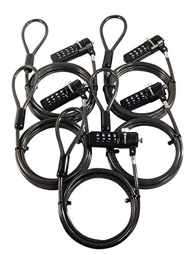 Five Pack of Sendt Black Notebook/Laptop Combination Lock Security Cables