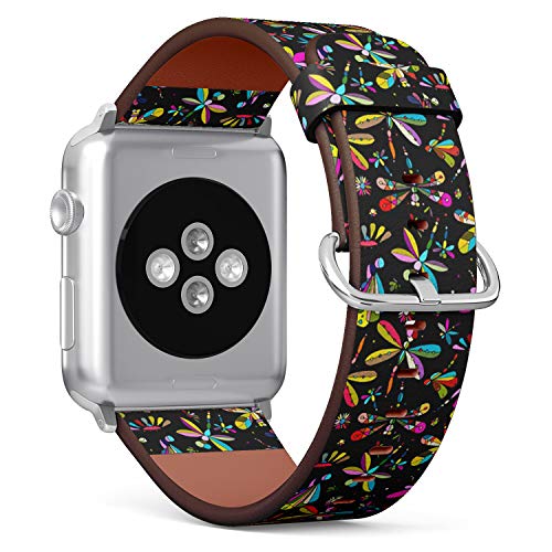 Compatible with Big Apple Watch 42mm, 44mm, 45mm (All Series) Leather Watch Wrist Band Strap Bracelet with Adapters (Dragonflies Your Design)