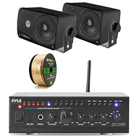 Pyle 240W WiFi Bluetooth Stereo Amplifier Receiver Home Theater Audio System, Pair Black 3.5'' 3-Way Indoor/Outdoor Speakers, Enrock 14AWG 50ft Wire