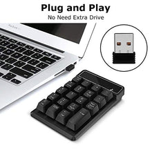 Load image into Gallery viewer, Number Pad,Portable Mini USB 2.4GHz 19-Key Financial Accounting Numeric Keypad Keyboard Extensions for Data Entry in Excel for Laptop, PC, Desktop, Surface pro, Notebook, etc (Wireless Number Pad)
