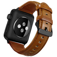 UMAXGET Compatible with Apple Watch Series 3 Band 44mm 38mm 40mm 42mm, Classic Genuine Leather Replacement Bands with Black Buckle Connector Compatible with iWatch Series 5/4/3/2/1 for Men Women(Small
