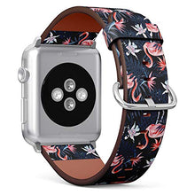 Load image into Gallery viewer, Compatible with Big Apple Watch 42mm, 44mm, 45mm (All Series) Leather Watch Wrist Band Strap Bracelet with Adapters (Birds Pink Flamingo)
