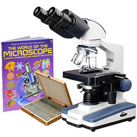 AmScope B120C-WM-PS100 Siedentopf Binocular Compound Microscope, 40X-2500X Magnification, Brightfield, LED Illumination, Abbe Condenser, Double-Layer Mechanical Stage, Includes Book and Set of 100 Pre