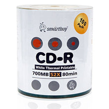 Load image into Gallery viewer, Smartbuy 500-disc 700mb/80min 52x CD-R White Thermal Hub Printable Blank Media Disc + Black Permanent Marker
