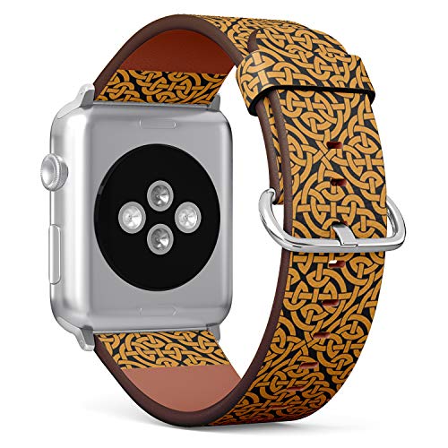 Q-Beans Watchband, Compatible with Big Apple Watch 42mm / 44mm, Replacement Leather Band Bracelet Strap Wristband Accessory // Celtic Knot Infinity Pattern