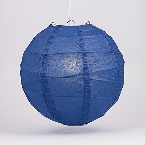 Luna Bazaar Premium Paper Lantern Lamp Shade (14-Inch, Free-Style Ribbed, Navy Blue) - Chinese/Japanese Hanging Decoration - for Parties, Weddings, and Homes