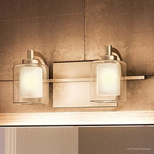 Load image into Gallery viewer, Luxury Modern Bathroom Vanity Light, Medium Size: 6&quot;H x 13&quot;W, with Posh Style Elements, Brushed Nickel Finish and Sand Blasted Inner, Clear Outer Glass, G9 LED Technology, UQL2400 by Urban Ambiance
