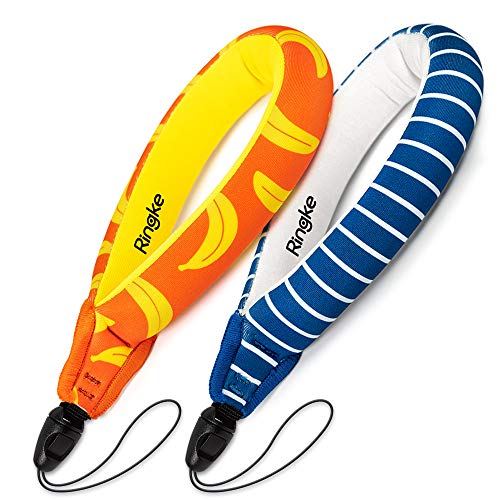 Ringke Waterproof Float Strap (2 Pack), Underwater Floating Strap, Wristband, Hand Grip, Lanyard Compatible with Camera, Phone, Key and Sunglasses (Banana & Navy Stripes)