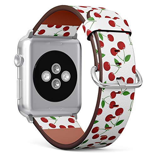 Compatible with Apple Watch Series 7/6/5/4/3/2/1 (Small Version 38/40/41 mm) Leather Wristband Bracelet Replacement Accessory Band + Adapters - Cherry Fruit Berry