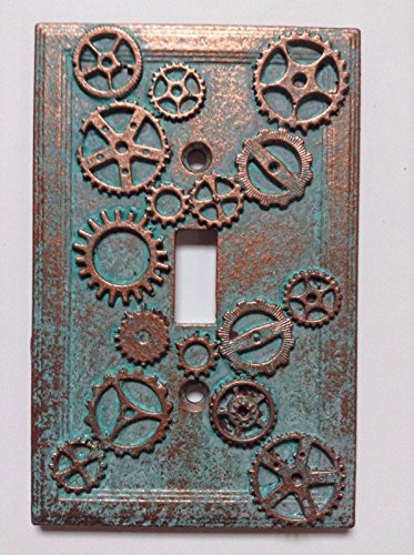Gears (Steampunk) Stone/Copper/Patina Light Switch Cover (Custom) (Copper/Patina)