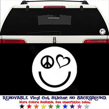 Load image into Gallery viewer, GottaLoveStickerz Smiley Peace Love Happiness Removable Vinyl Decal Sticker for Laptop Tablet Helmet Windows Wall Decor Car Truck Motorcycle - Size (05 Inch / 13 cm Tall) - Color (Matte Black)
