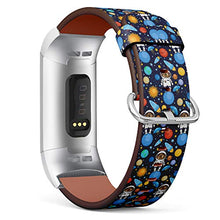 Load image into Gallery viewer, Replacement Leather Strap Printing Wristbands Compatible with Fitbit Charge 3 / Charge 3 SE - Space Dog and Galaxy Planets Pattern
