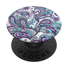 Load image into Gallery viewer, Cute Teal Purple Paisley PopSockets PopGrip: Swappable Grip for Phones &amp; Tablets
