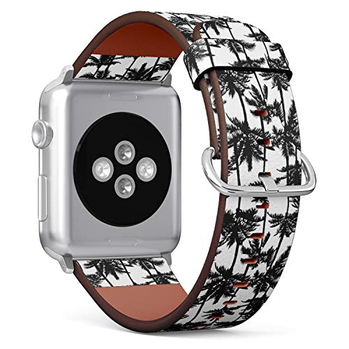 Compatible with Small Apple Watch 38mm, 40mm, 41mm (All Series) Leather Watch Wrist Band Strap Bracelet with Adapters (Black Palm Trees Isolated)