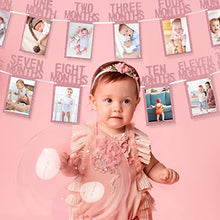 Load image into Gallery viewer, Whaline 1st Birthday Baby Photo Banner for Newborn to 12 Months, Monthly Milestone Photograph Bunting Garland, First Birthday Celebration Decoration (Rose Gold)
