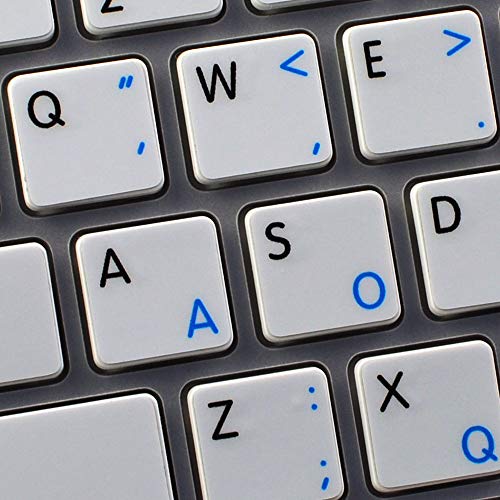 Apple NS Dvorak - English Non-Transparent Keyboard Labels White Background for Desktop, Laptop and Notebook