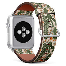 Load image into Gallery viewer, Compatible with Small Apple Watch 38mm, 40mm, 41mm (All Series) Leather Watch Wrist Band Strap Bracelet with Adapters (Green Succulent Cactus Orange)
