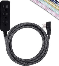 Load image into Gallery viewer, Cordinate Designer 3-Outlet Power Strip with Surge Protection, 10 Ft Braided Dcor Fabric Cord, Grounded, Low-Profile Flat Plug, 250 Joules, UL Listed, Black/Heather Gray, 42024
