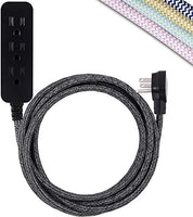 Cordinate Designer 3-Outlet Power Strip with Surge Protection, 10 Ft Braided Dcor Fabric Cord, Grounded, Low-Profile Flat Plug, 250 Joules, UL Listed, Black/Heather Gray, 42024