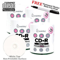 Smartbuy 400-disc 700mb/80min 52x CD-R White Top Blank Media Record Disc + Black Permanent Marker