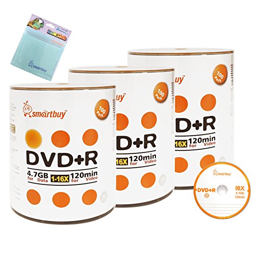 Smartbuy 300-disc 4.7GB/120min 16x DVD+R Logo Top Blank Media Record Disc + Free Micro Fiber Cloth
