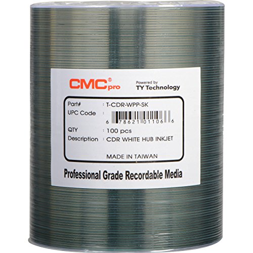 CMC Pro - Powered by TY Technology 48X White Inkjet Hub Printable CDR 80Min/700MB in 100 Pack