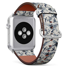 Load image into Gallery viewer, Compatible with Small Apple Watch 38mm, 40mm, 41mm (All Series) Leather Watch Wrist Band Strap Bracelet with Adapters (Birds Flowers Grunge)
