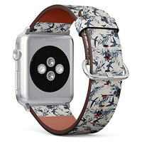 Compatible with Small Apple Watch 38mm, 40mm, 41mm (All Series) Leather Watch Wrist Band Strap Bracelet with Adapters (Birds Flowers Grunge)