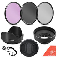 3 Piece Filter Kit (UV-CPL-FLD) + Tulip Lens Hood + Soft Rubber Hood + Lens Cap + for Select Canon, Nikon, Sony, Olympus, Panasonic, Fuji, Sigma SLR Lenses, Cameras and Camcorders (72MM)