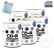 Load image into Gallery viewer, Smartbuy 500-disc 700mb/80min 52x CD-R White Inkjet Hub Printable Recordable Disc + Free Micro Fiber Cloth
