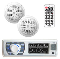 Marine Receiver & Speaker Kit - In-Dash LCD Digital Stereo Built-in Bluetooth & Microphone w/ AM FM Radio System 5.25 Waterproof Speakers (2) MP3/USB/SD Readers & Remote Control - Pyle PLM