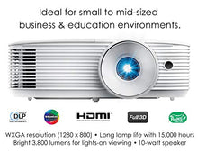 Load image into Gallery viewer, Optoma W335 WXGA DLP Professional Projector | Bright 3800 Lumens | Business Presentations, Classrooms, or Home | 15,000 Hour lamp Life | Speaker Built in | Portable Size
