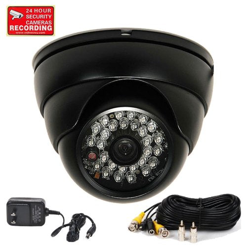 VideoSecu Dome Security Camera Built-in CCD IR Day Night Vision Wide Angle Outdoor CCTV Surveillance with Power Supply and Extension Cable WL0