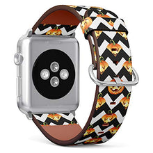Load image into Gallery viewer, S-Type iWatch Leather Strap Printing Wristbands for Apple Watch 4/3/2/1 Sport Series (42mm) - Halloween Pattern with Cartoon Pumpkins on Zigzag

