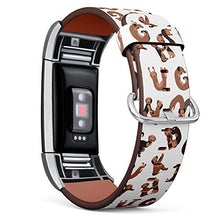 Load image into Gallery viewer, Replacement Leather Strap Printing Wristbands Compatible with Fitbit Charge 2 - Flat Pattern - Dachshund Dog Letters Alphabet
