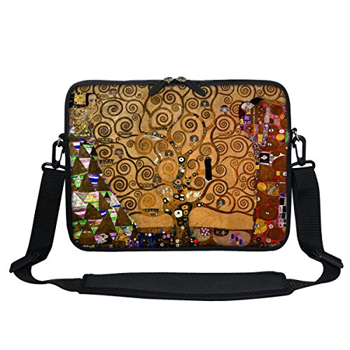 Meffort Inc 13 13.3 Inch Neoprene Laptop/Ultrabook/Chromebook Bag Carrying Sleeve with Hidden Handle and Adjustable Shoulder Strap - Klimt Tree of Life