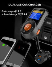 Load image into Gallery viewer, MTSmart Hands-Free FM Transmitter for car,Auto Scan Wireless Radio Adapter Receiver Car Kit,QC3.0+2.4A Dual USB Music Car Charger,TF Card /AUX (Orange)

