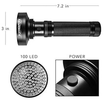 Load image into Gallery viewer, KOBRA UV Black Light Flashlight 100 LED #1 Best UV Light and Blacklight For Home &amp; Hotel Inspection, Pet Urine &amp; Stains - Ultra Intensity 18W 385-395nm LEDs Spot Counterfeit Money, Leaks, Scorpions!

