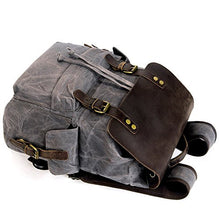 Load image into Gallery viewer, Honeystore Vintage Canvas Leather Laptop Backpack Bookbag Travel Hiking Rucksack Grey

