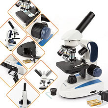 Load image into Gallery viewer, AmScope M158C-2L-PS25 Cordless Compound Monocular Microscope, WF10x and WF25x Eyepieces, 40x-1000x Magnification, Upper and Lower LED Illumination with Rheostat, Brightfield, Single-Lens Condenser, Co
