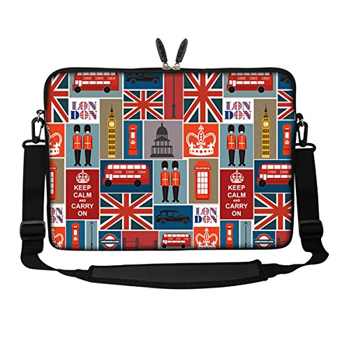 Meffort Inc 14 14.1 Inch Neoprene Laptop/Ultrabook/Chromebook Bag Carrying Sleeve with Hidden Handle and Adjustable Shoulder Strap (England Symbols)