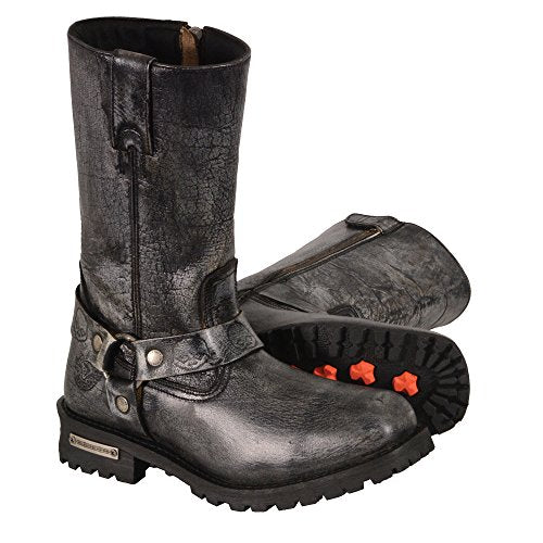 Men's Classic Motorcycle Harness Boot in Distressed Grey Leather (Size 14)