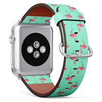 Compatible with Small Apple Watch 38mm, 40mm, 41mm (All Series) Leather Watch Wrist Band Strap Bracelet with Adapters (Pink Flamingos)