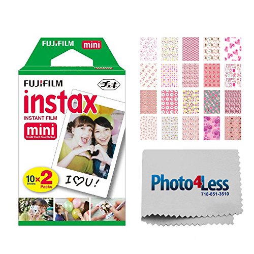 Fujifilm instax Mini Instant Film (20 Exposures) + 20 Sticker Frames for Fuji Instax Prints Baby Girl Themed Package + Photo4Less Cleaning Cloth  Deluxe Accessory Bundle