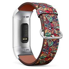 Load image into Gallery viewer, Replacement Leather Strap Printing Wristbands Compatible with Fitbit Charge 3 / Charge 3 SE - Hexagon Pattern with Fitbit Doodle Art Ornamental Elements
